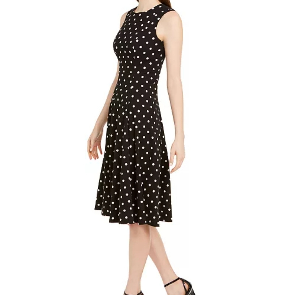 Calvin Klein Black Polka Dot Sleeveless Fit-and-Flare Dress
